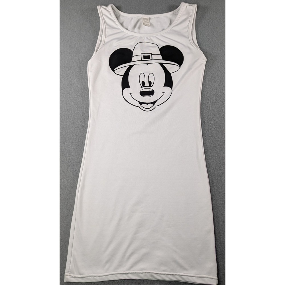 Vintage 90s Mickey Mouse Pilgrim Tank‎ Top Dress One Size White Graphic Mini